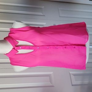 Sheer Button Down Sleeveless top, Pink, Medium